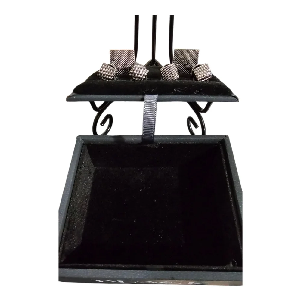 VERA WANG BLACK Textured Square Gun Metal Cufflinks & Studs Set